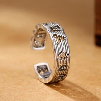 925 sterling silver retro hollow six word mantra ring hot opening adjustable ring silver jewelry for men and women
