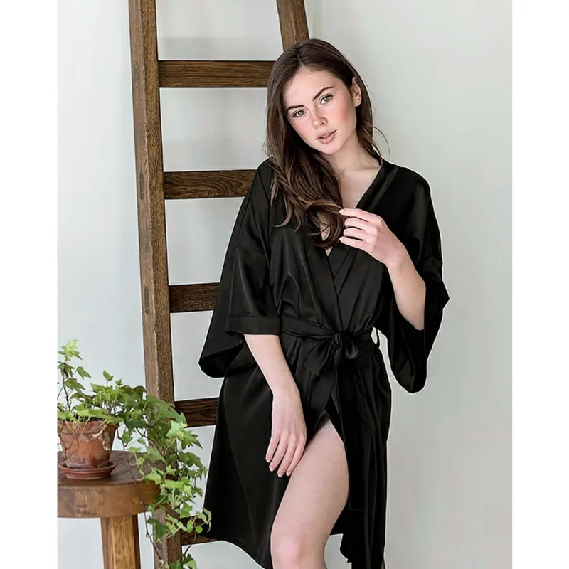 

Solid Sexy Bathrobe For Women Sleepwear Fashionable Satin Ladies Nightdress Clothing Female Home Sleep Tops Cardigan Nightgown