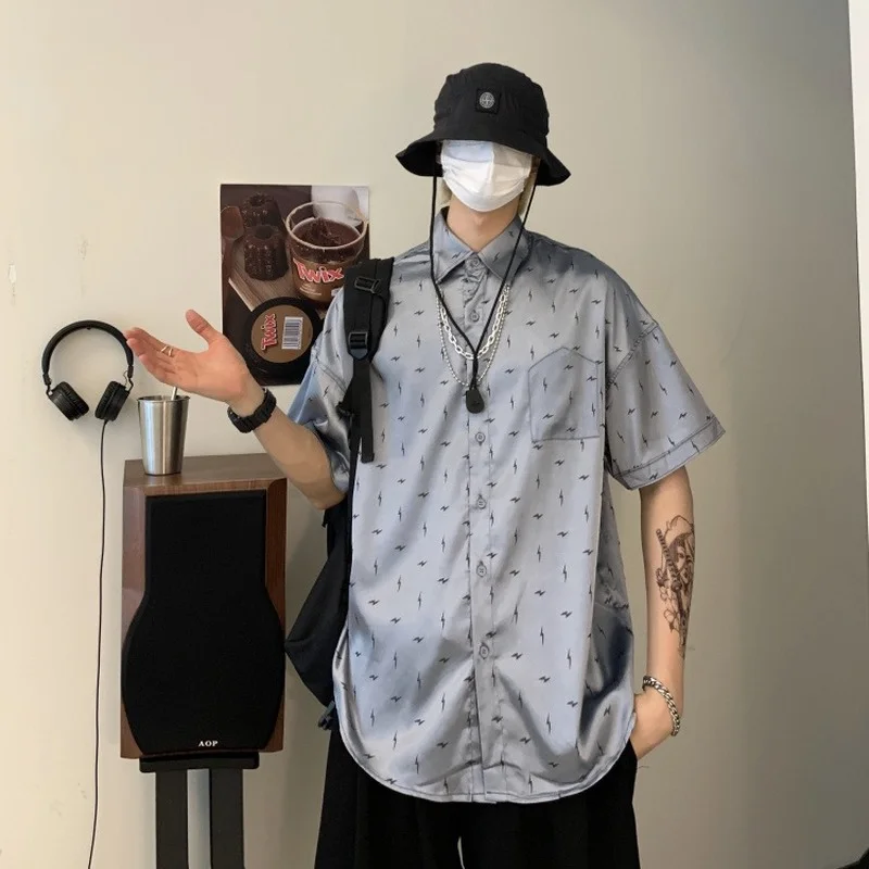 

Harajpoo Women Shirts Retro Short Sleeve Female Summer Korean INS Harajuku Style Lightn Print Couple Thin Lazy Loose Casual Tops