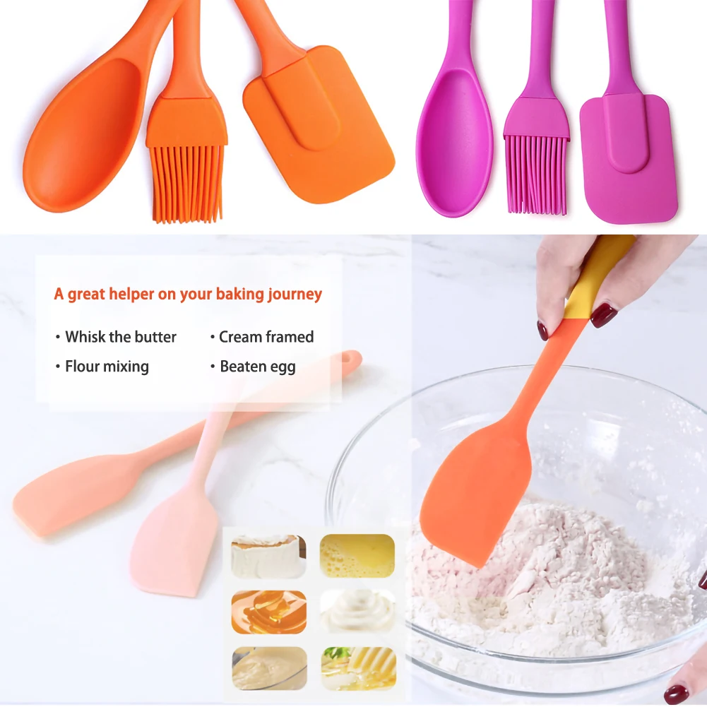 

3Pcs/Set Silicone Baking Spatula Scraper Brush Baking Cooking Butter Mixing Cake DIY Cookware Pastry Tool Utensils Supplies