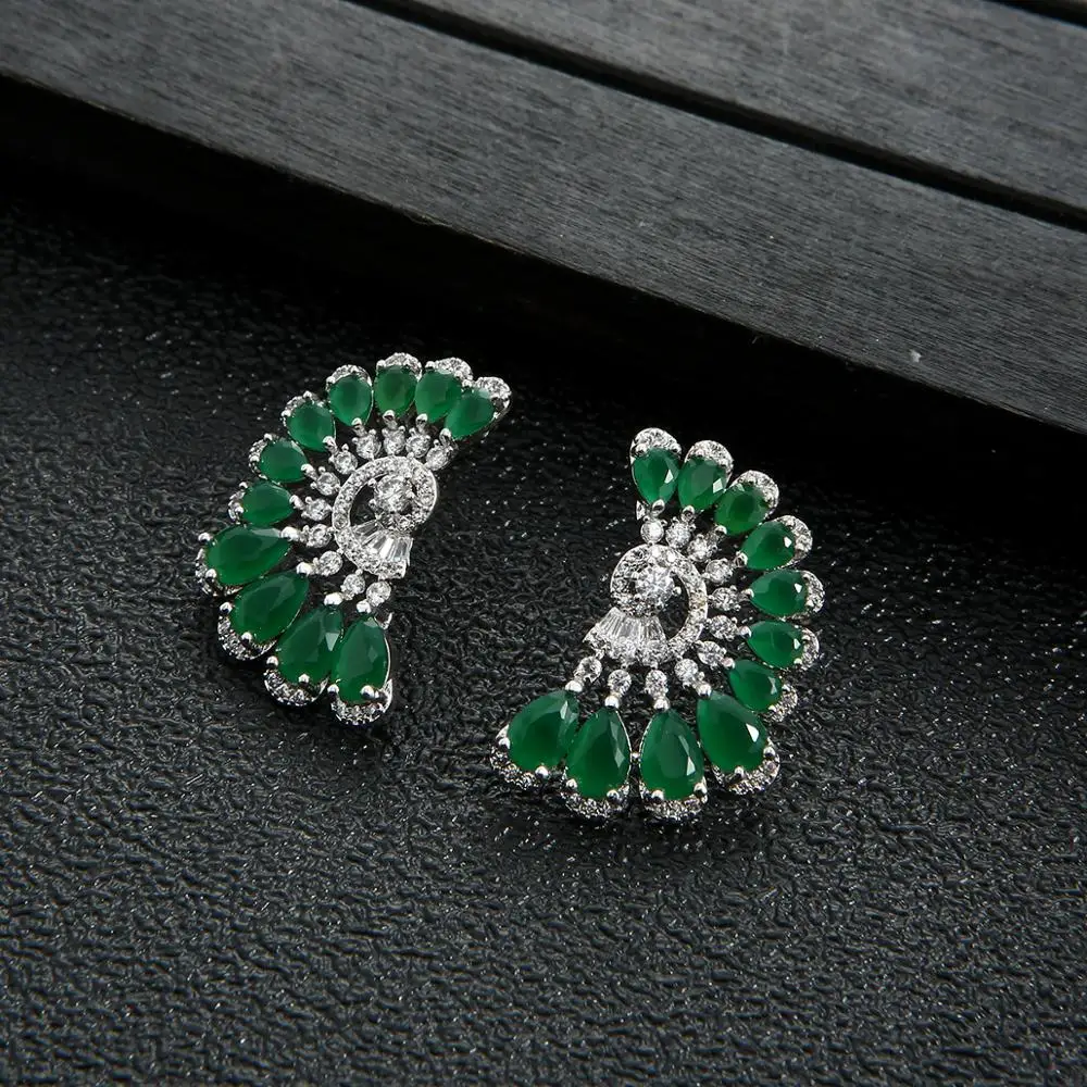 

New luxury Semi-sector Stud Earrings Top Quality Cubic Zirconia Earring New Arrival Jewelry For Women Wedding Girl Party E9035