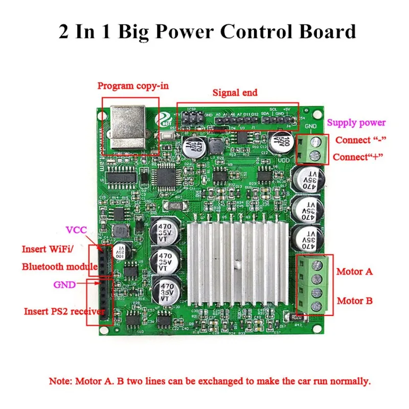 

2 in 1 big power Motor Driver Control for Arduino shield Board DIY Large Load RC Robot Smart Tank Car wifi bluetooth by ps2 Toy