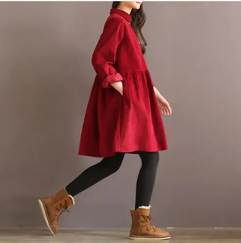 Модное вельветовое женское платье с воротником Питер Пэн трапециевидной формы в