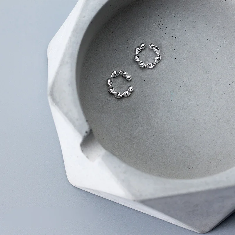 Trusta 100% 925 Sterling Silver Contracted Twist Ear Cuff Clip On Earrings For Women Girl Without Piercing Earings Jewelry DS622 | Украшения