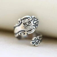 boho vintage silver color owl ring for women men creative angel wings opening finger ring female wedding band jewelry best gifts