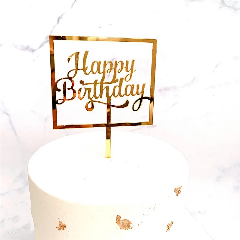 INS New Happy Birthday Acrylic Cake Topper Gold Frame For Boys Kids Party Decorations Baby Shower | Дом и сад