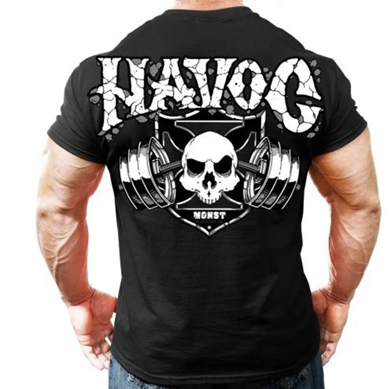 Новинка 2019 Спортивная мужская футболка с принтом черепа размера плюс Мужская для
