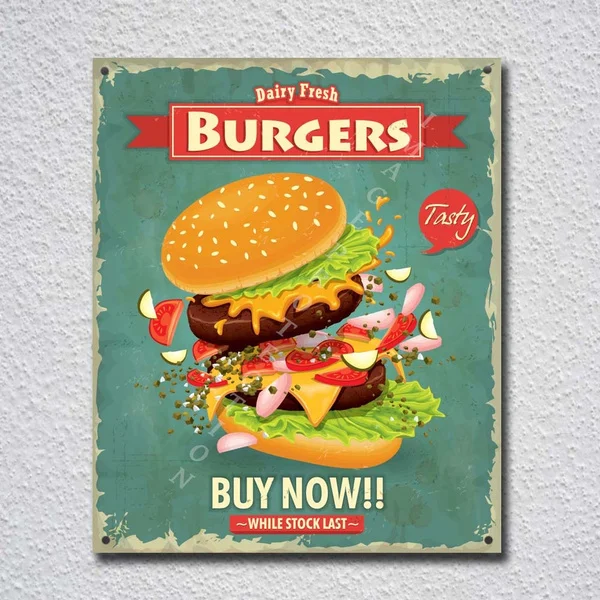 

Fresh Tasty Burgers American Diner Rute 66 Tin Sign Metal Sign Metal Poster Metal Decor Metal Painting Wall Sticker Wall Sign