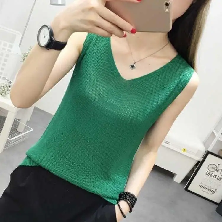 Spring Summer Tank Tops Women Sleeveless Knitted Loose Singlets Camisole Loose T Shirt Ladies Vest Cotton Slim Ladies Thin Vest