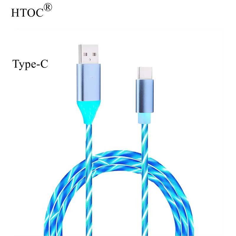 

HTOC USB TypeC Charging Cable Visible Flowing Led Light Up Charger Cords Colorful Fast Charging Sync Data Four Kinds Of Color 1M