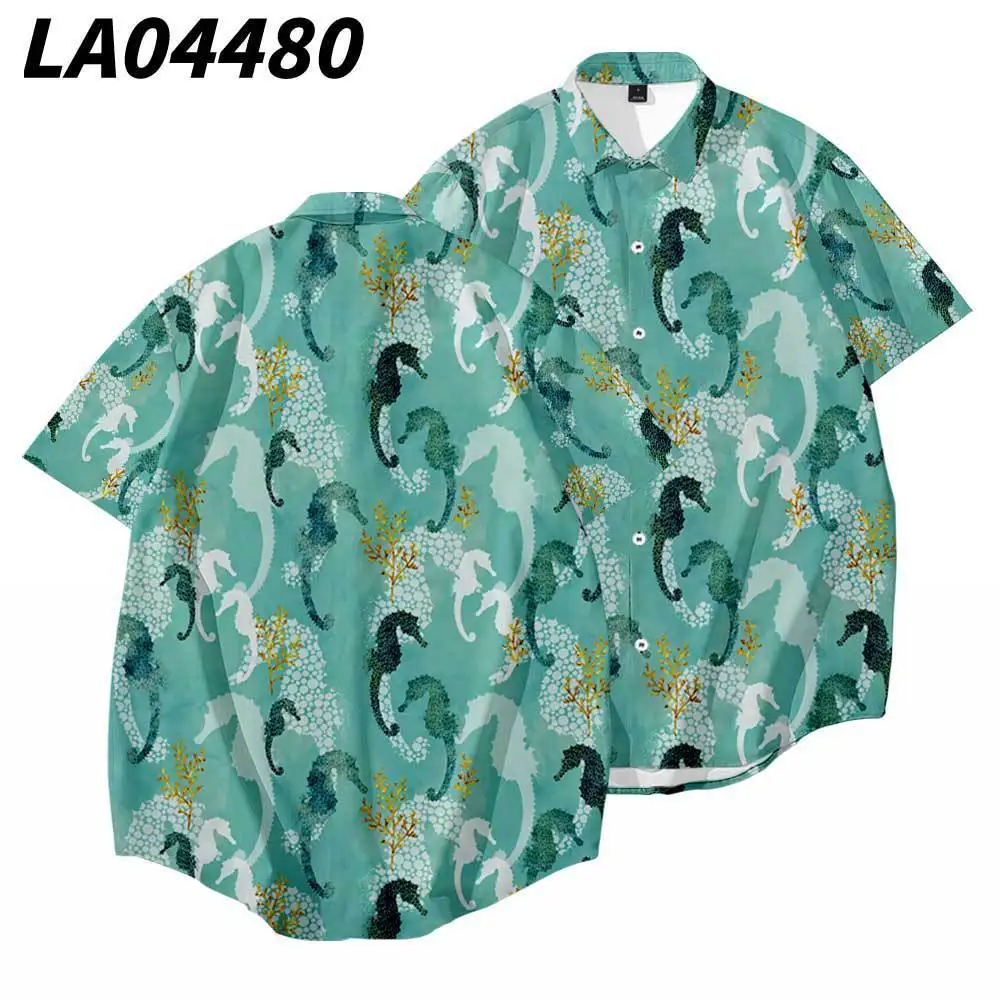 

Hippocampus Printed Casual Men Vintage Loose Beach Shirt New Hawaiian Short Sleeve Shirt Streetwear Oversize 6XL