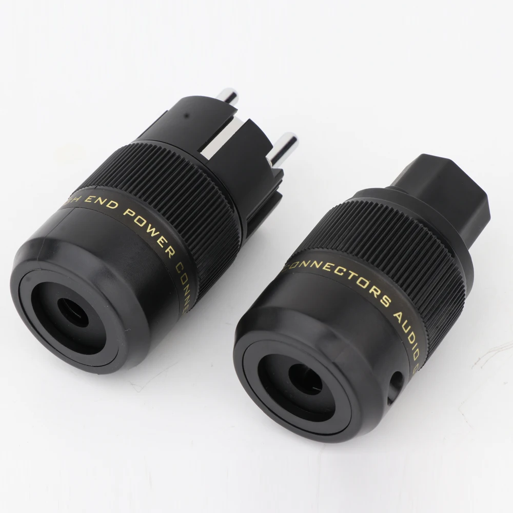 

One Pair T-077E Hi End Audio Rhodium Plated Schuko Power Plug Connector+IEC Female Plug