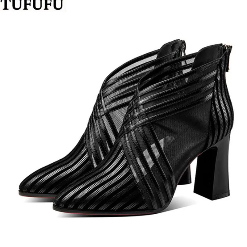 Женские сетчатые ботинки на массивном каблуке босоножки высоком женская летняя