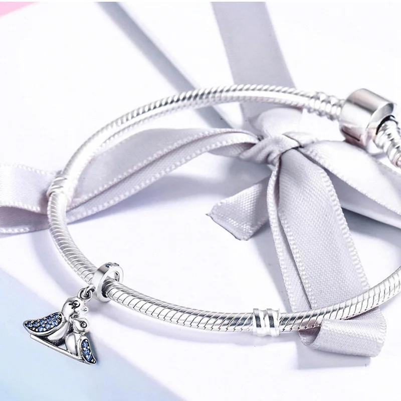 

100% 925 Sterling Silver Cute Bird Dependency Clear CZ Pendant Charms fit Bracelets Necklace Jewelry Making