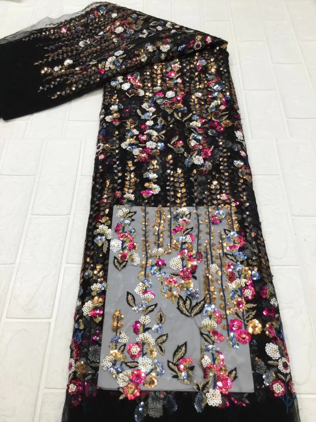 

High Quality Sequins Ghana Lace Material For Nigerian Evening Party African Wedding Tulle with Sequins Dress lace Fabric