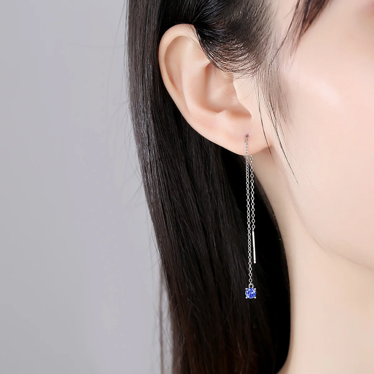 

DI-175 Japan and South Korea S925 silver tassel ear line earrings blue simple ear line long female Korean earrings
