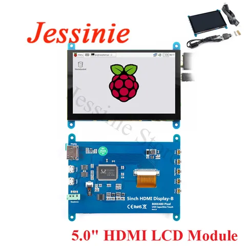 5-дюймовый HDMI-совместимый емкостный сенсорный экран 5,0-дюймовый модуль ЖК-дисплея 800x480 для Raspberry Pi 2B/3B +/4B/PC/BB Black/Banana Pi