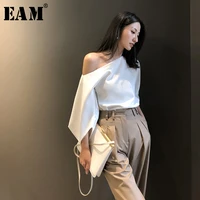 eam women white elegant blouse new skew collar three quarter sleeve loose fit shirt fashion tide spring summer 2021 1w426