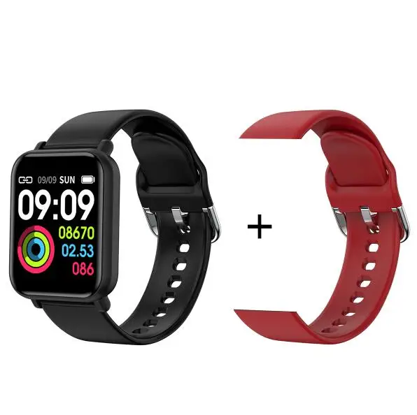 Black add red strap R16 Смарт-часы IP68 Водонепроницаемые Смарт-часы пульсометр Монитор артериального давления фитнес-трекер для мужчин и женщин смарт-браслет PK B57 - Цвет: Black add red strap
