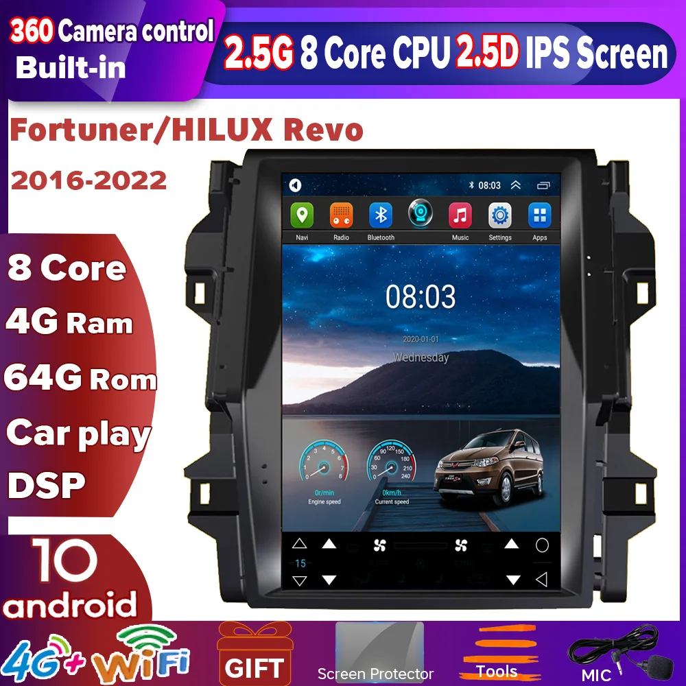 

ZOYOSKII Android 12.1" Vertical Screen Tesla CAR Radio GPS Navigation player for TOYOTA Fortuner/HILUX Revo 2016-2022 Auto unit