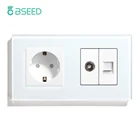 BSEED настенная розетка стандарта ЕС TV PC с розеткой европейского стандарта, прозрачная стеклянная панель, белый, черный, золотой, европейский стандарт