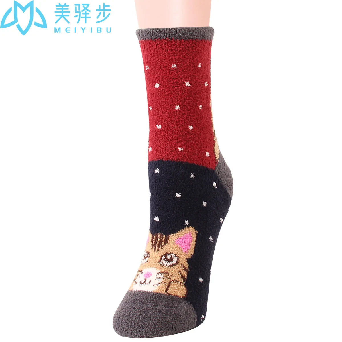 12 Pairs Per Set Winter Cartoon Cat Coral Velvet Female Socks Cute Thickened Warm Female Socks
