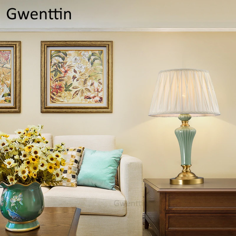 Европейские медные Керамические настольные лампы для гостиной спальни