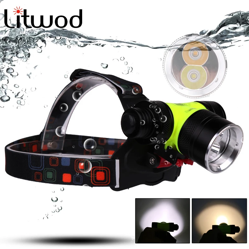 Светодиодный налобный фонарь Litwod z20D802 CREE XM-L T6 для дайвинга с аккумулятором 18650
