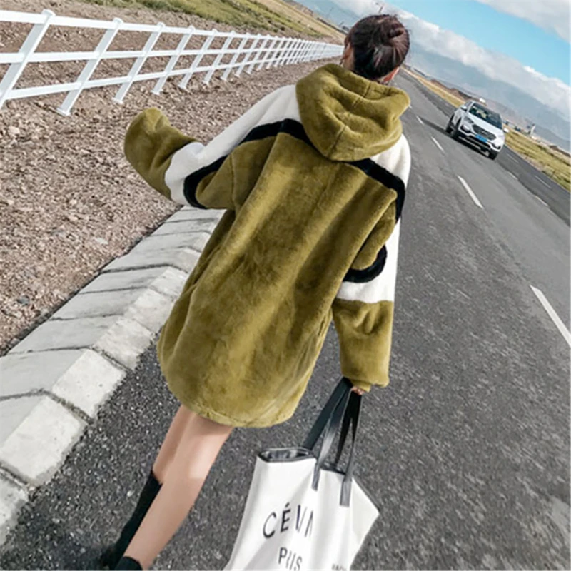 Женская длинная плюшевая толстовка свободное плюшевое пальто с капюшоном