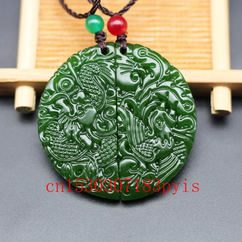 

Natural Green Jade Dragon Phoenix Pendant Necklace Chinese Carved Charm Jewellery Fashion Amulet for Men Women Couple Luck Gifts