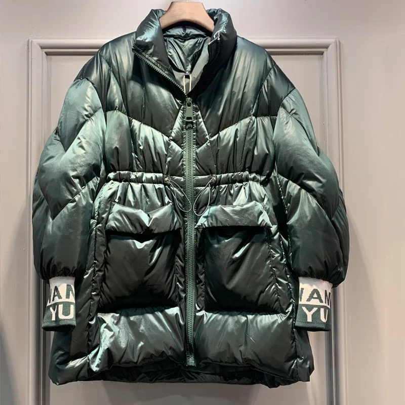 Блестящая блестящая яркая куртка на 90% белом утином пуху Женское пальто с