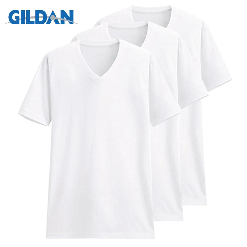 3pcs V neck white 3 шт./партия, Футболка GILDAN, мужская летняя футболка с короткими рукавами и круглым вырезом, Мужская футболка из хлопка, топы, Мужская брендовая футболка, плюс размер, XS-3XL - Цвет: 3pcs V neck white