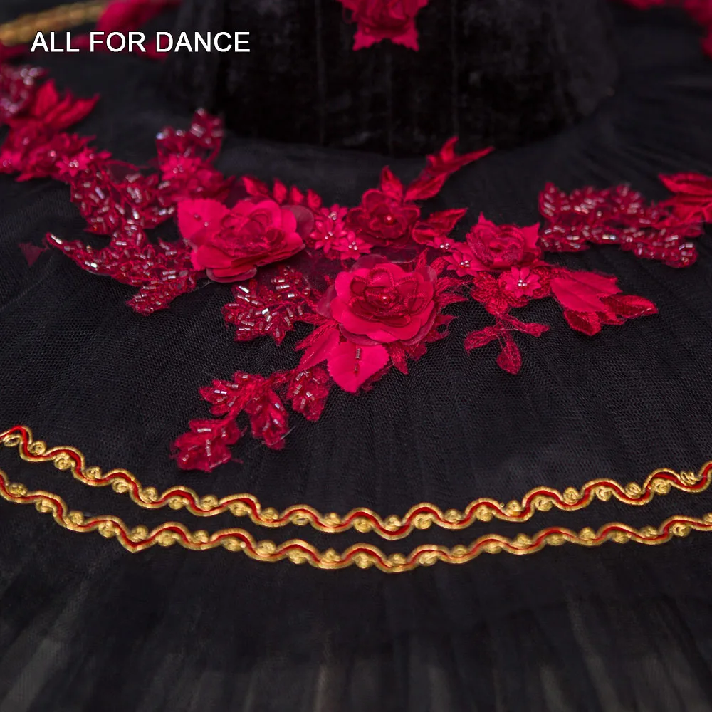 

Black Velvet Bodice with Red Applique Decoration Professional Ballet Dance Tutu Performance Costume Solo Tutu Dresses B20042