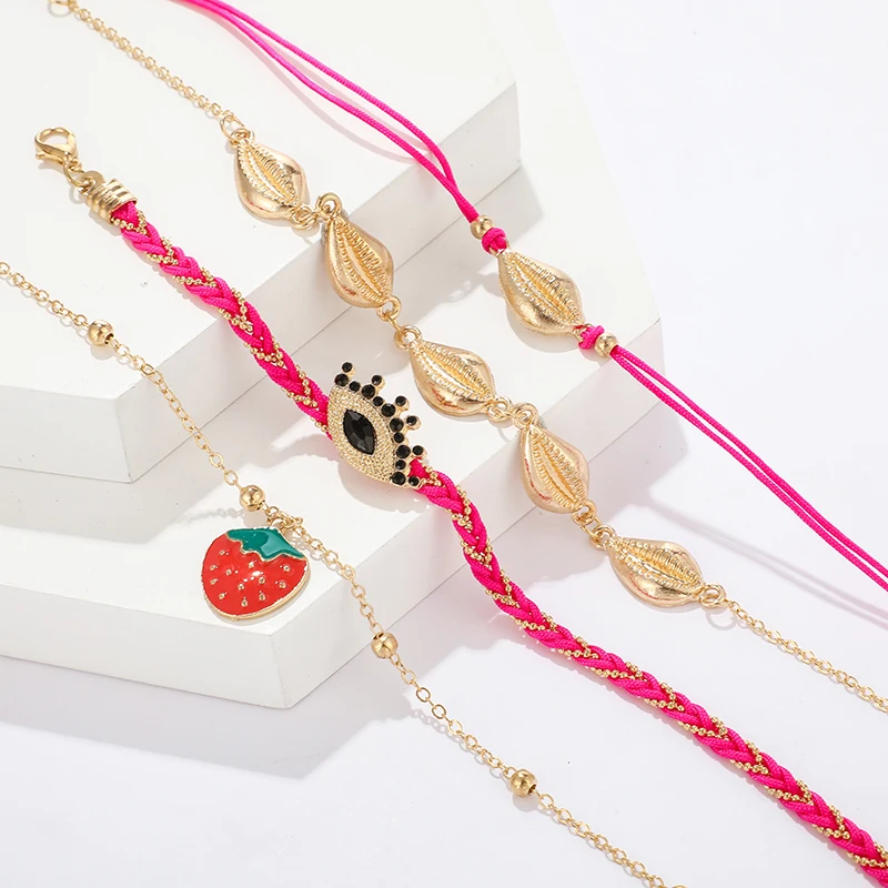 Tocona Boho Shell Клубника Кристалл глаз ножной браслет с подвеской набор для женщин