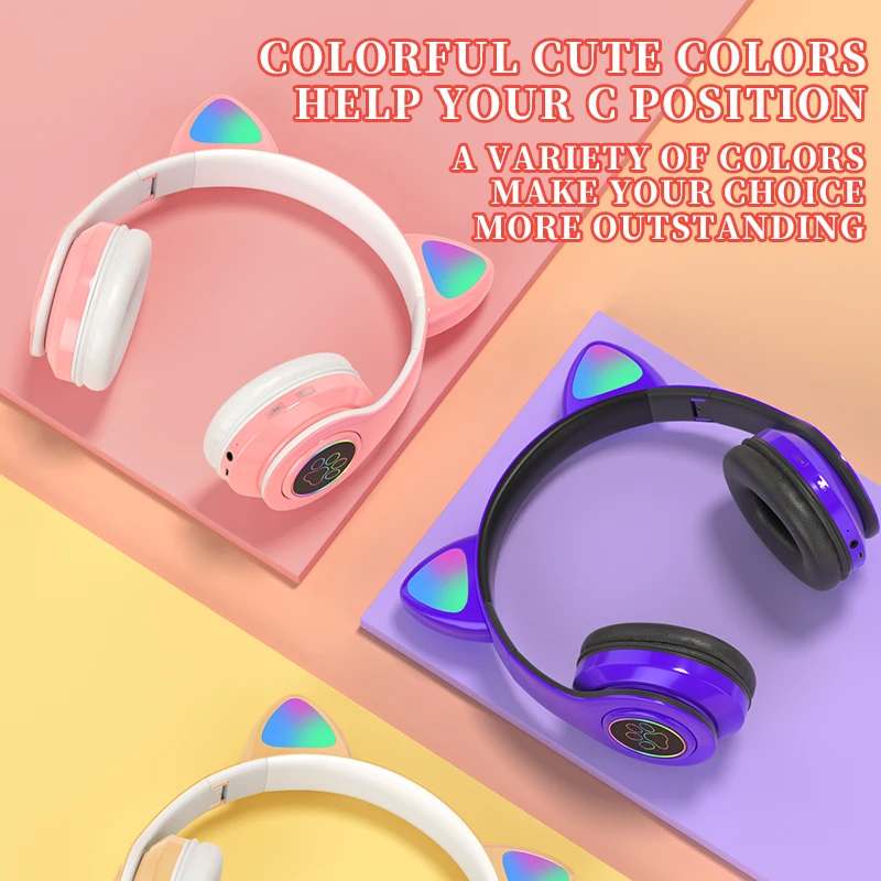 

Беспроводные светящиеся наушники Bluetooth 5,0 в форме кошачьих ушей, разноцветные Портативные модные Универсальные совместимые спортивные нау...