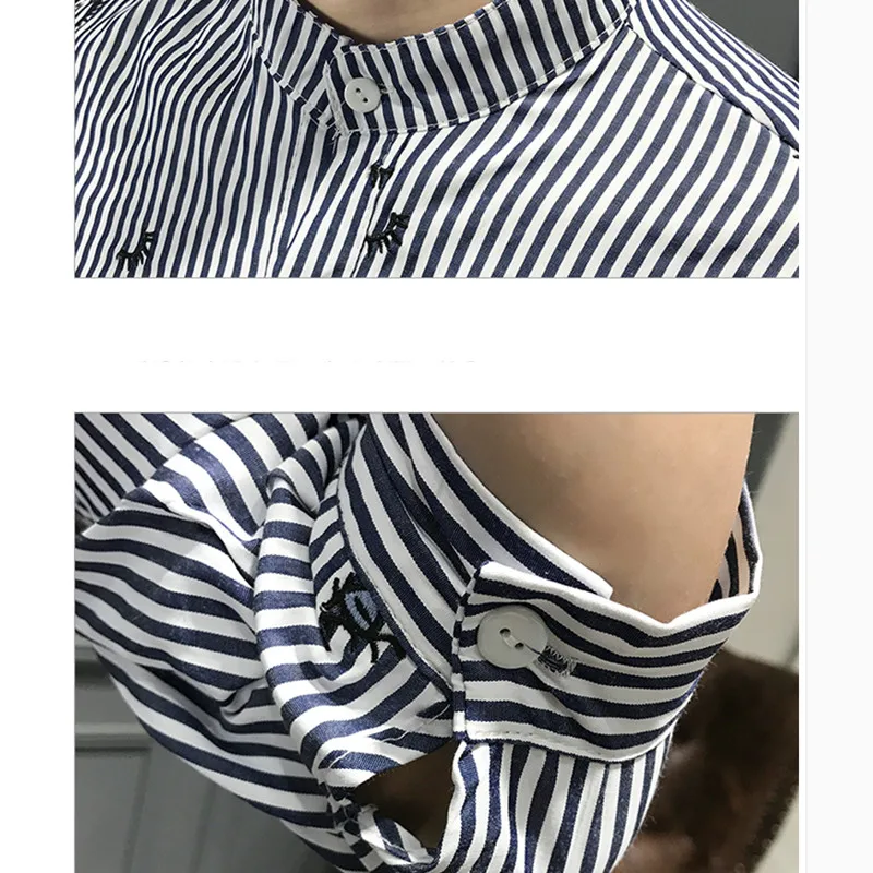 

2020 hot sale fashion Men's Summer short sleeves Striped embroidery shirt/Male lapel slim fit Business leisure shirts size S-5XL