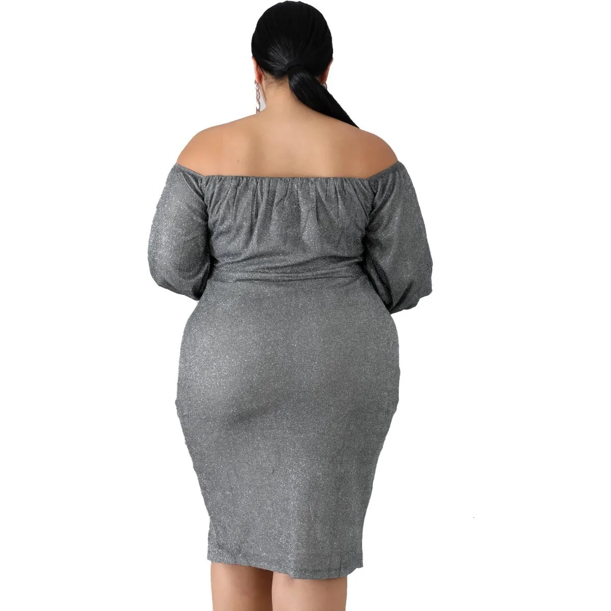 Сексуальное платье размера плюс 2xl~ 6xl с открытыми плечами, женские Клубные вечерние платья с длинным рукавом и блестками, блестящие вечерние платья Vestidos
