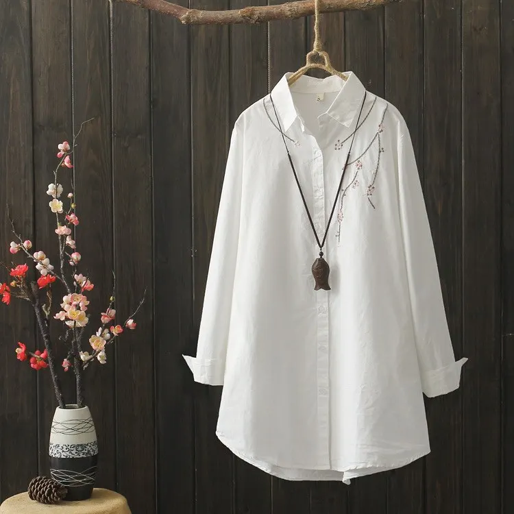 style 4 KYQIAO Женские топы и блузки размера плюс Женская одежда Женская осень весна японский стиль короткая белая рубашка с вышивкой - Цвет: style 4