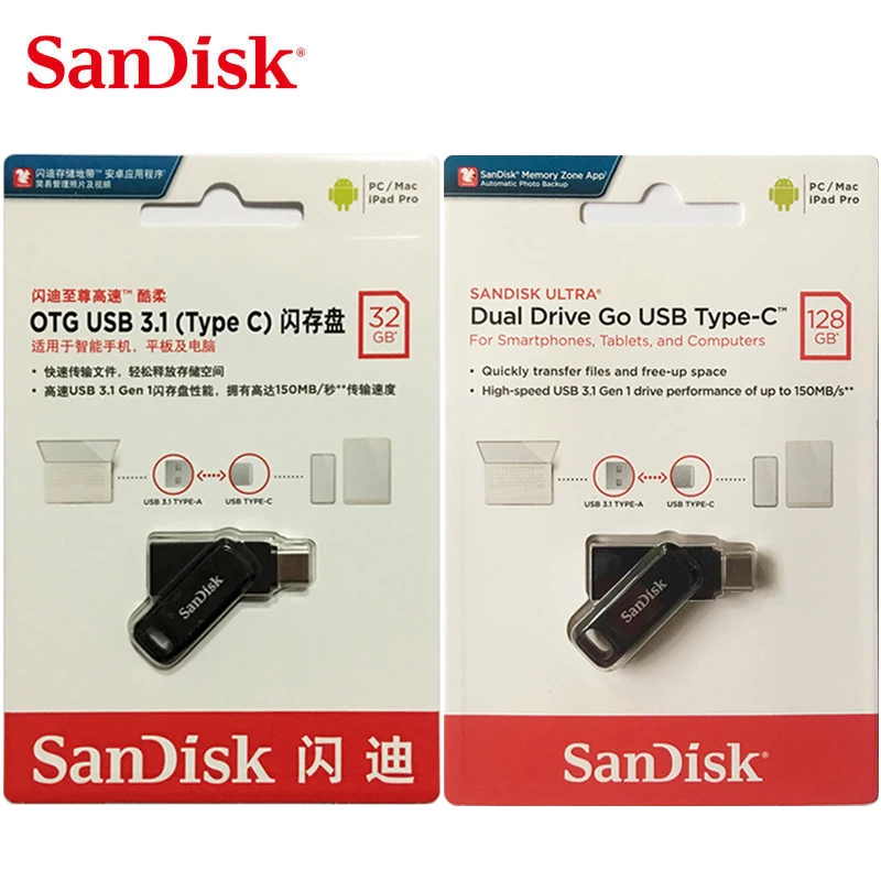 Sandisk USB флеш-накопитель SDDDC3 128 ГБ Type-C 64 Гб Ultra Dual OTG 32 Флешка USB3.1 ручка-накопитель для