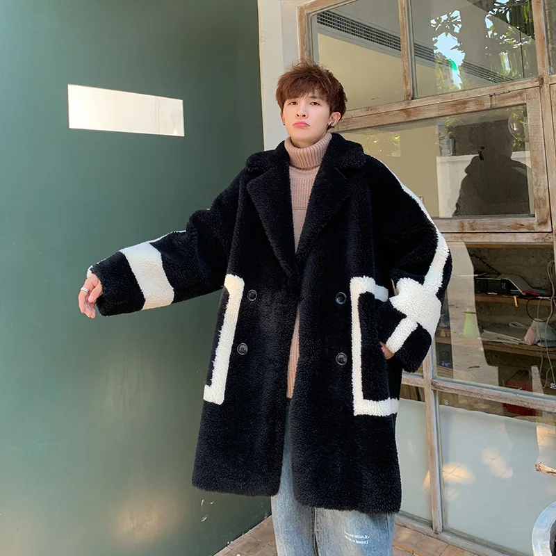 Мужское длинное шерстяное пальто Плюшевые куртки chaqueta cuero hombre мужское зимнее