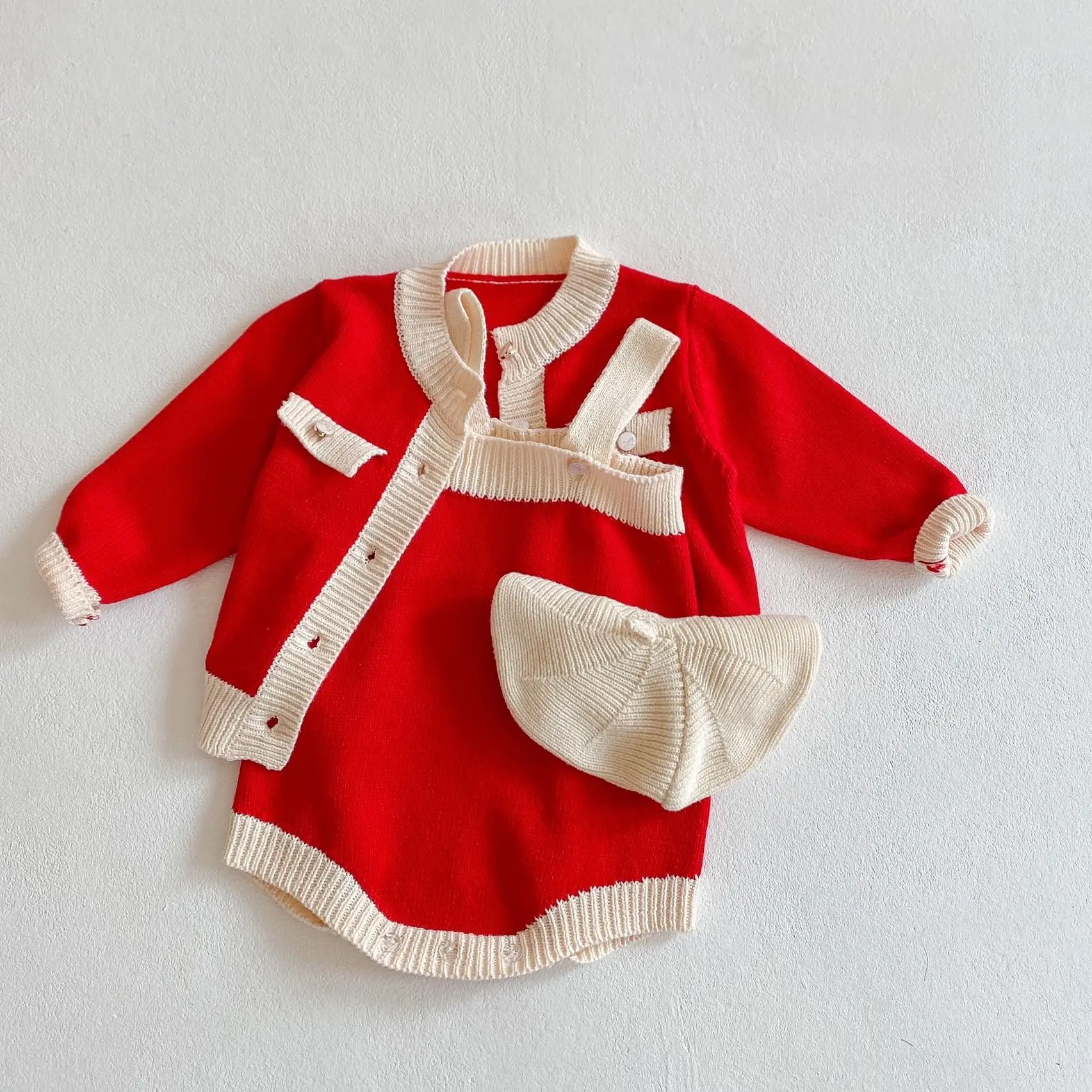 

2021 Spring Dress Big Red Baby Girl Suit Cardigan Jacket . . . Baby Sling Climbing Suit