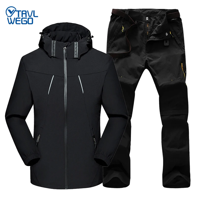 

TRVLWEGO Men Spring Autumn Outdoor Trekking Hiking Jackets and Pants Waterproof Windproof Male Sports Camping Clothing 1 Set