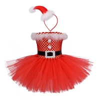 christmas red tutu dress girls snowflake santa claus costume kids fluffy tulle dresses for new year carnival ball party dress up