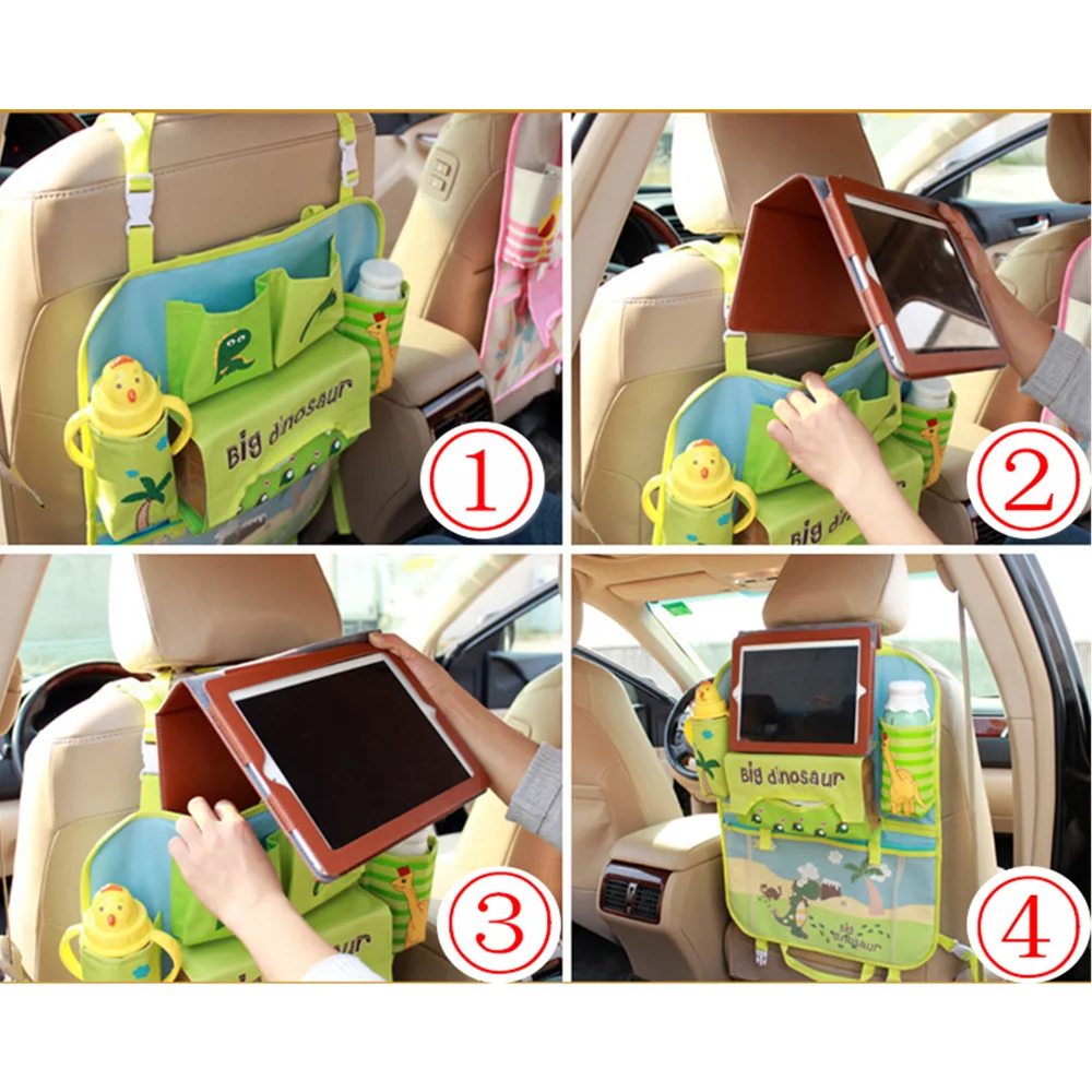 cartoon car seat back organizer multi pocket storage bag tablet holder auto interior accessories stowing tidying free global shipping