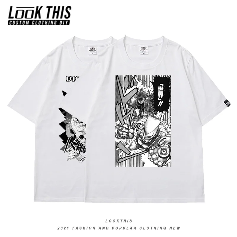 

JoJo Bizarre Adventure Vintage Loose Tops 2021 Summer Women's T Shirt Female Anime Print Short Sleeve T-shirts Harajuku Street