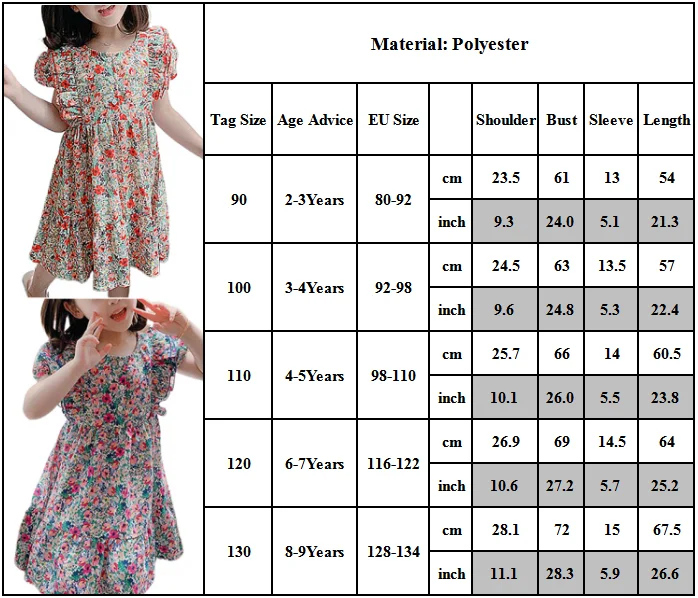 

Floral Printed Children Girls High Waist Dress Casual Summer Beach Wear