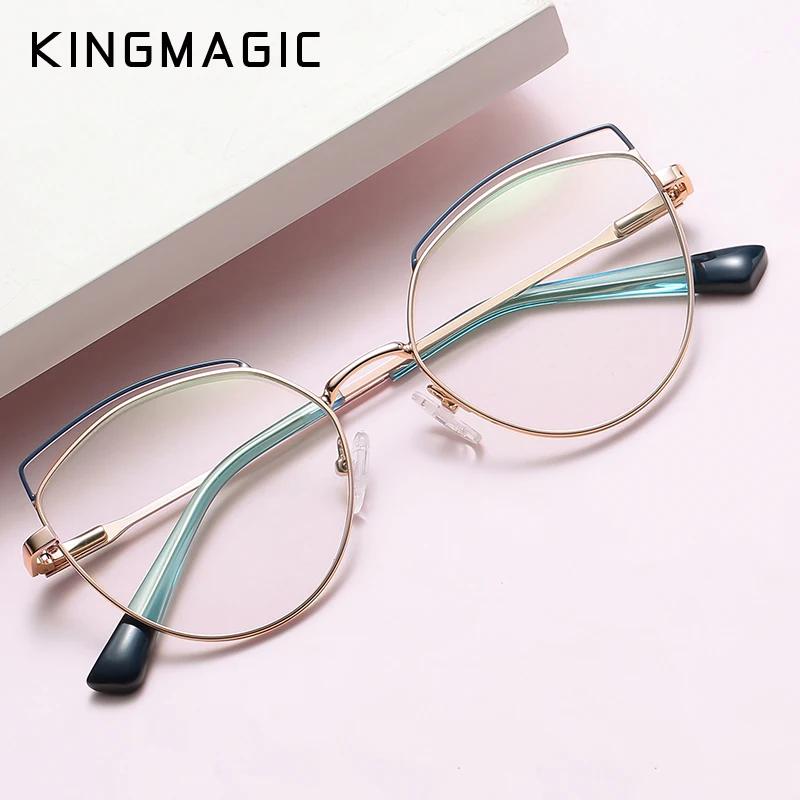 

KINGMAGIC Metal Anti Blue Light Computer Glasses Women Men Luxury Brand Design Optical Spectacles Myopia Eyeglasses Frame