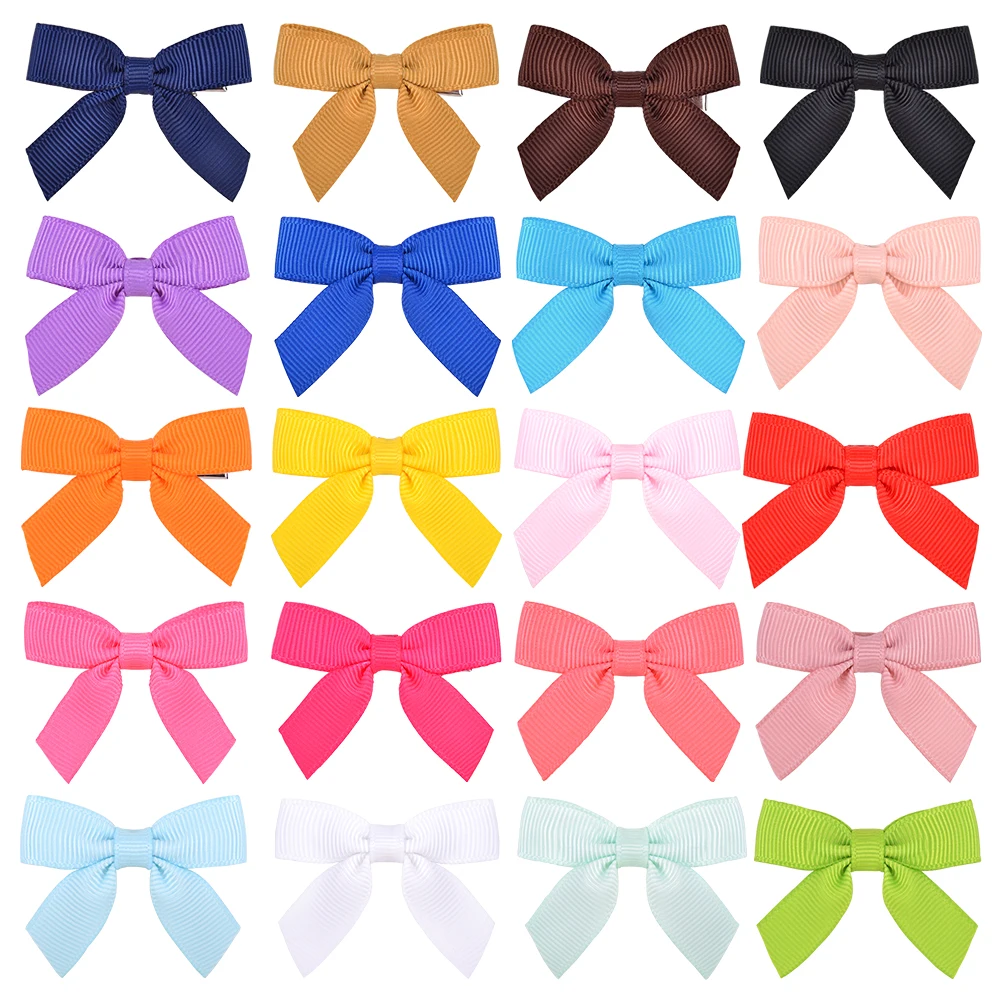 

20 pcs/lot Mini Bowknot Ribbon Hair Clips For Cute Girls Boutique Solid Colors Hairpins Barrette Headwear Kids Hair Accessories