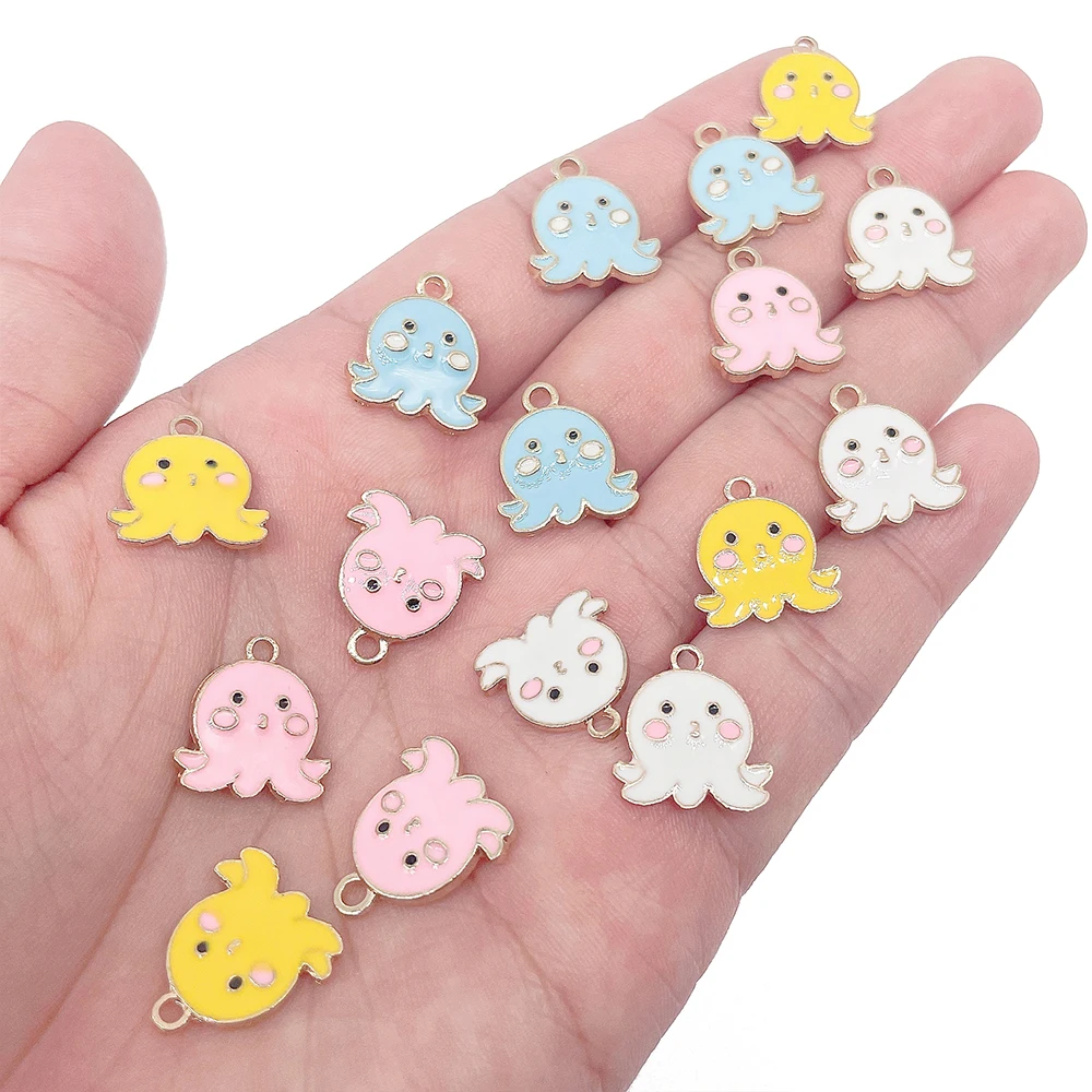 

15Pcs 15*15MM Enamel Cute Cartoon Octopus Charm and Fun Marine Animal Pendant for Women's Girls Earrings Bracelet Jewelry Making