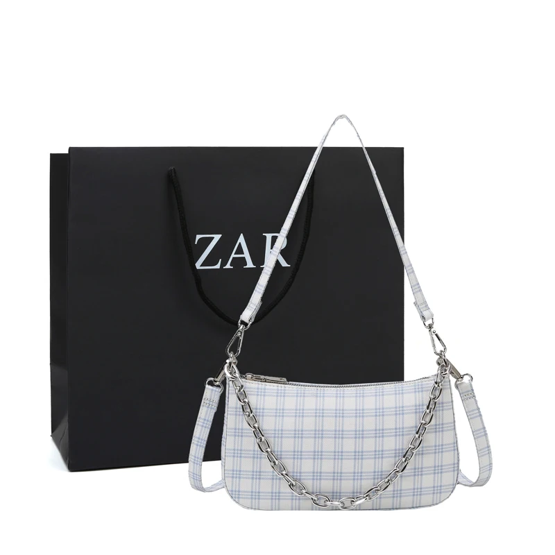Простая индивидуальная клетчатая сумочка-Багет на цепочке Женская Новинка 2020